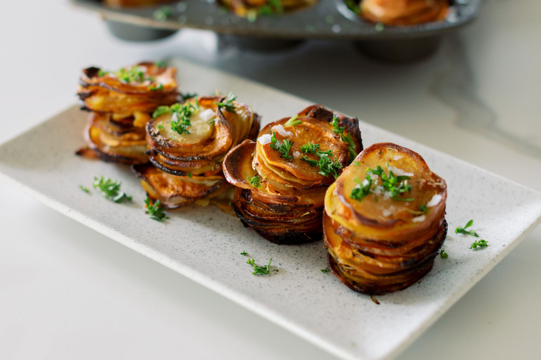 Crispy Garlic & Herb Potato Stacks