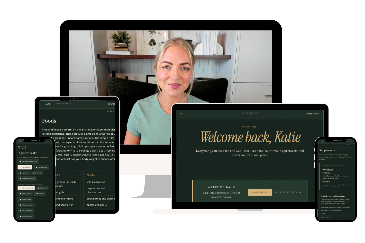 The Gut Reset members area on desktop, tablet and mobile devices