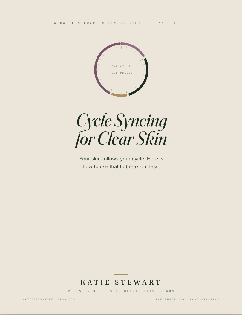 Cycle Syncing for Clear Skin, a free guide by Katie Stewart, Acne Nutritionist (RHN, FDN-P)