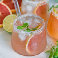 Paloma mocktail with honey mint simple syrup